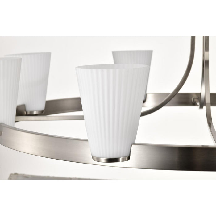 SATCO/NUVO Royale 8 Light Chandelier Brushed Nickel Finish Ribbed White Glass (60-8739)