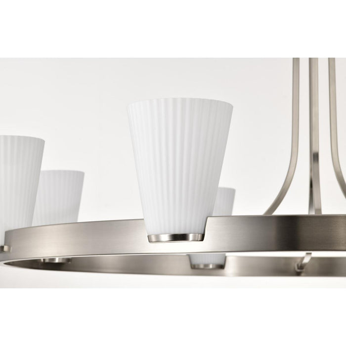 SATCO/NUVO Royale 8 Light Chandelier Brushed Nickel Finish Ribbed White Glass (60-8739)