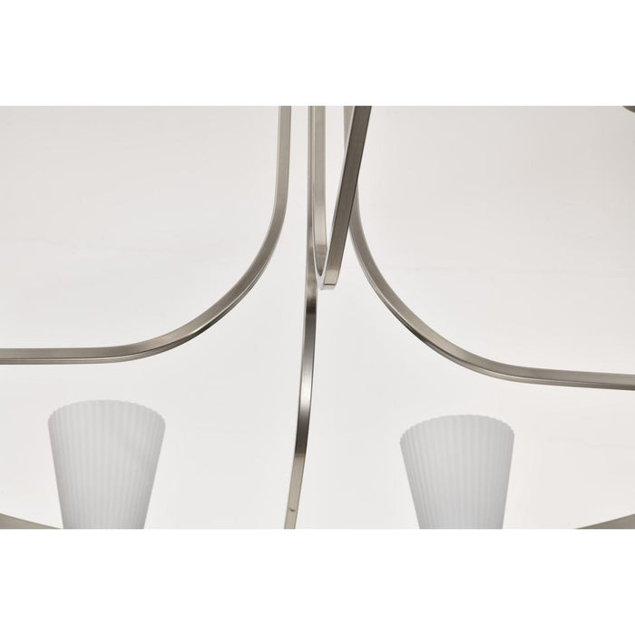 SATCO/NUVO Royale 8 Light Chandelier Brushed Nickel Finish Ribbed White Glass (60-8739)