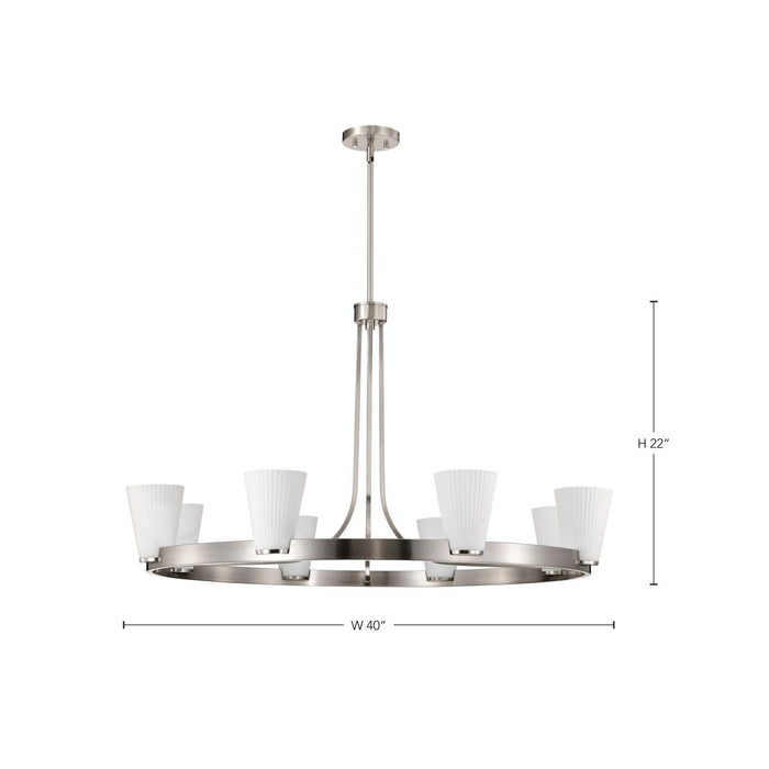 SATCO/NUVO Royale 8 Light Chandelier Brushed Nickel Finish Ribbed White Glass (60-8739)