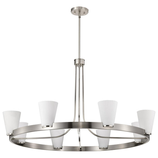 SATCO/NUVO Royale 8 Light Chandelier Brushed Nickel Finish Ribbed White Glass (60-8739)