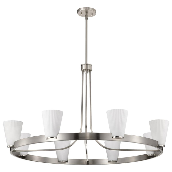 SATCO/NUVO Royale 8 Light Chandelier Brushed Nickel Finish Ribbed White Glass (60-8739)