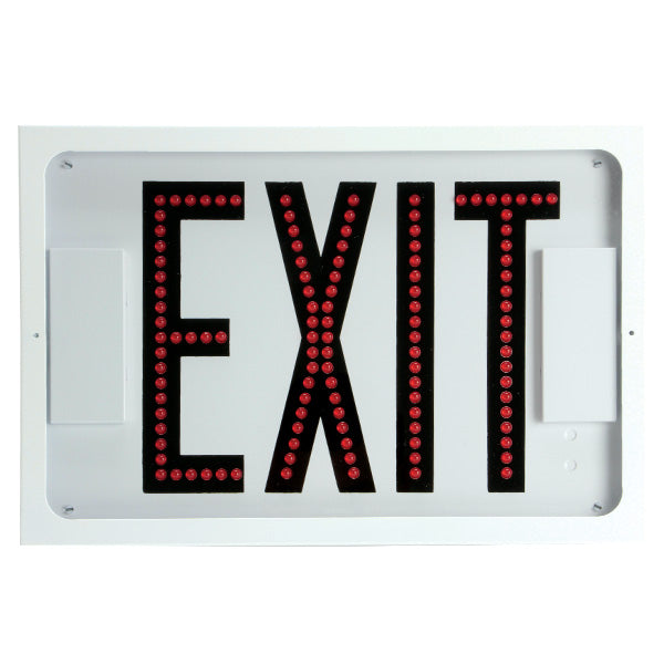 Exitronix Steel Direct View LED Exit Sign Double-Face Red LEDs NIMH Battery White Enclosure With White Face And Red Letters Self-Diagnostics (603E-WB-WH-C6-G1)