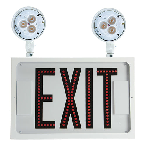 Exitronix Steel Direct View LED Exit Sign Single Face Red LED&#039;s Lead Acid Battery Black Enclosure White Face/Black Letters Self-Diagnostics Mounting Canopy (2) Renegade 2.9W PAR16 LED Lamps (602E-WB-BL-G1-REN3)