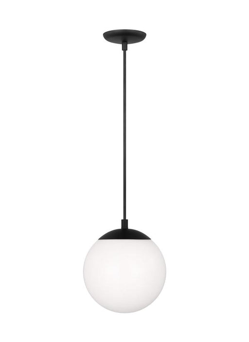 Generation Lighting Leo Hanging Globe 1-Light Small Pendant In Midnight Black Finish With Smooth White Glass Shade (6018-112)