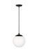 Generation Lighting Leo Hanging Globe 1-Light Small Pendant In Midnight Black Finish With Smooth White Glass Shade (6018-112)