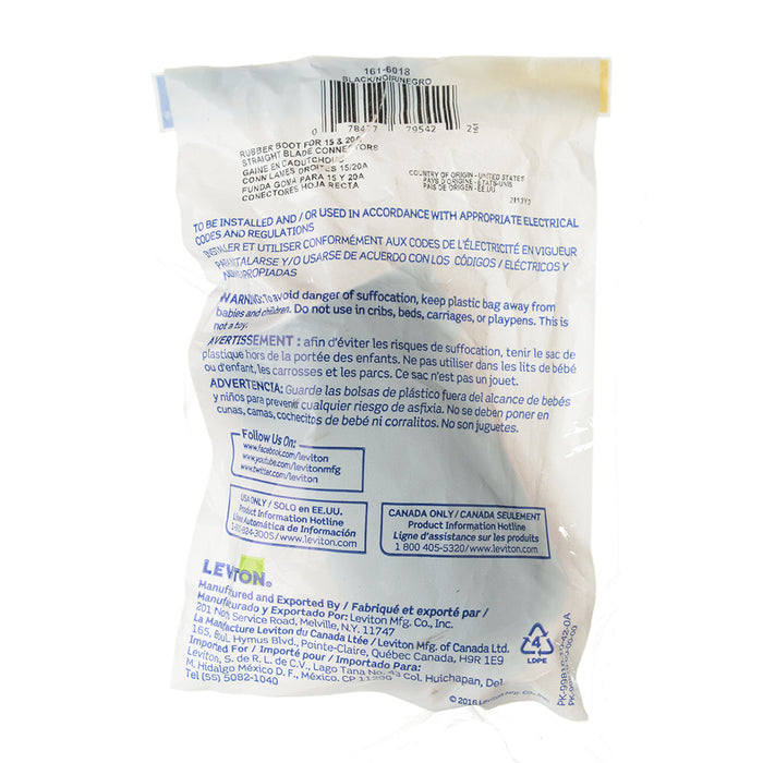 Leviton Boot For Straight/Locking Connector 15 Amp And 20 Amp 3-Wire Weather Resistant Black (6018)