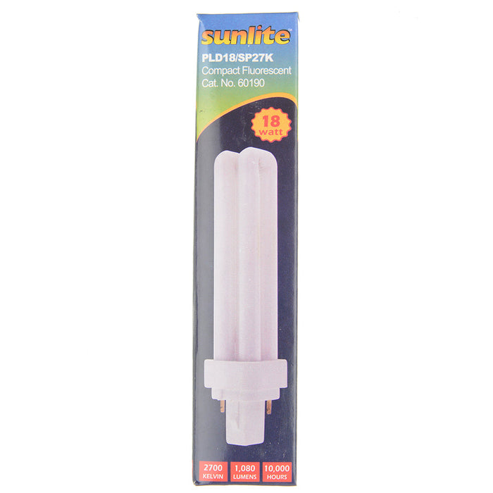 Sunlite PLD18/SP27K Compact Fluorescent 2700K 18W 1080Lm PLD G24D-2 Non-Dimmable (60190-SU)