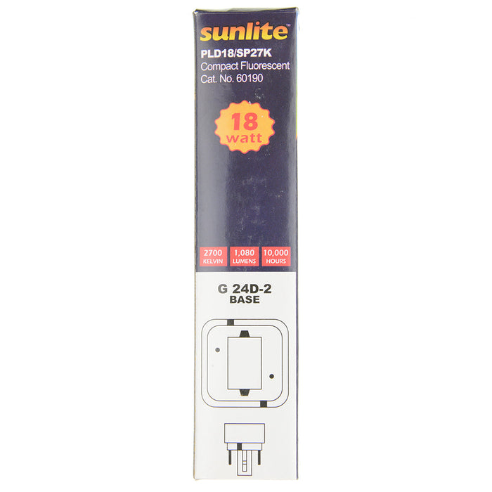Sunlite PLD18/SP27K Compact Fluorescent 2700K 18W 1080Lm PLD G24D-2 Non-Dimmable (60190-SU)