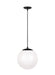 Generation Lighting Leo Hanging Globe 1-Light Large Pendant In Midnight Black Finish With Smooth White Glass Shade (6022-112)