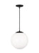 Generation Lighting Leo Hanging Globe 1-Light Extra Large Pendant In Midnight Black Finish With Smooth White Glass Shade (6024-112)