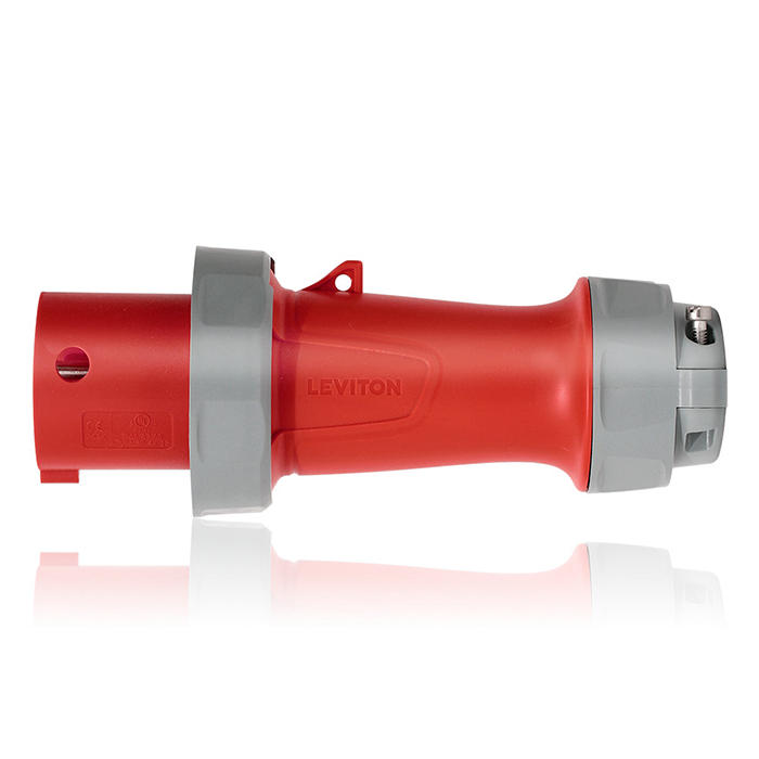 Leviton 60/63 Amp 240/415V 3-Phase 4-Pole 5-Wire LEV Series North American-Rated Pin And Sleeve Plug Industrial Grade Watertight Red (560P6WLEV)