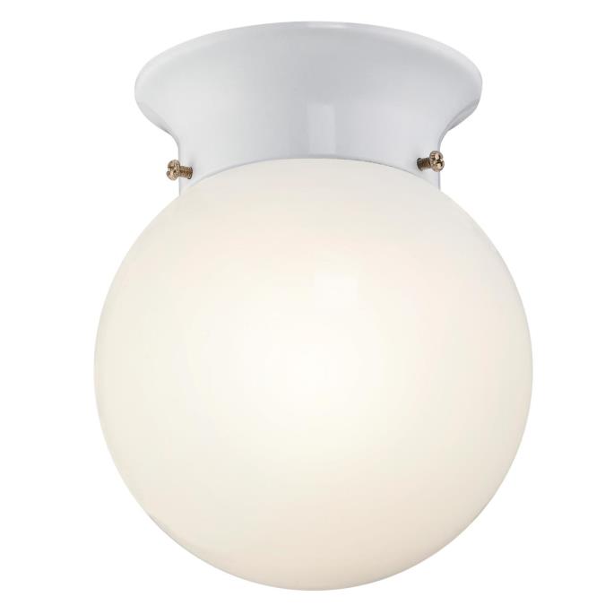 Westinghouse 6 Inch 8W LED Light Fixture Flush Mount White Finish White Opal Glass Globe (6107000)