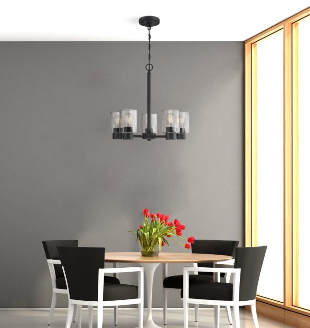 Westinghouse Sylvestre 5-Light Indoor Chandelier Matte Black Finish With Clear Glass (6115300)