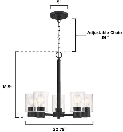 Westinghouse Sylvestre 5-Light Indoor Chandelier Matte Black Finish With Clear Glass (6115300)