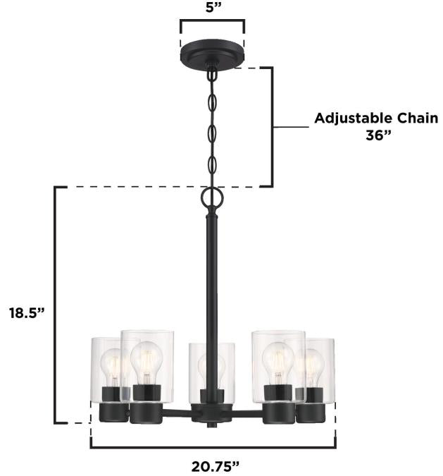 Westinghouse Sylvestre 5-Light Indoor Chandelier Matte Black Finish With Clear Glass (6115300)