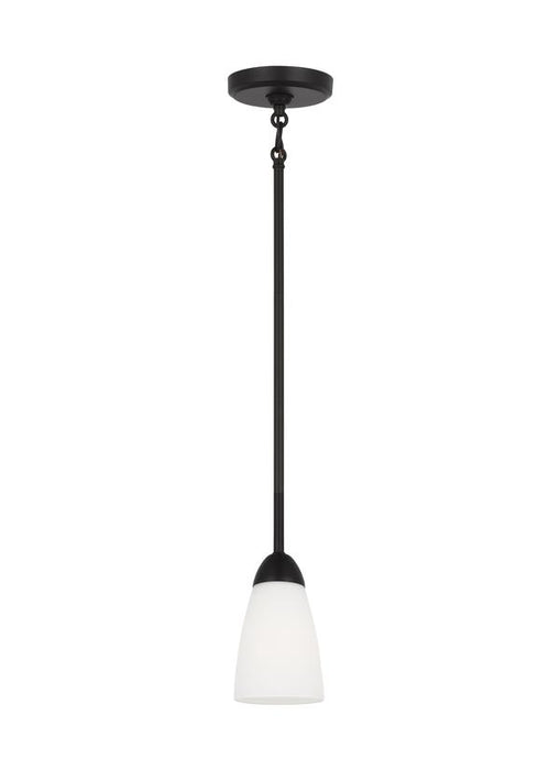 Generation Lighting Sean Lavin Seville 1-Light Ceiling Pendant In Brushed Steel Silver With Etched White Glass Shade (6120201-112)