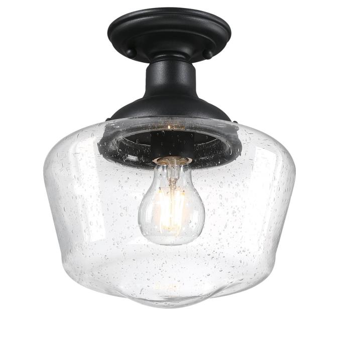 Westinghouse 9 Inch 1 Light Semi-Flush Textured Black Finish Clear Seeded Glass (6120900)