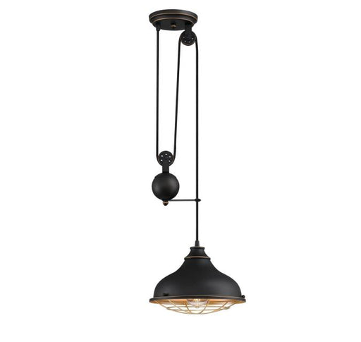 Westinghouse Pulley Pendant Black-Bronze Finish With Highlights Golden Brass Cage Shade (6124900)