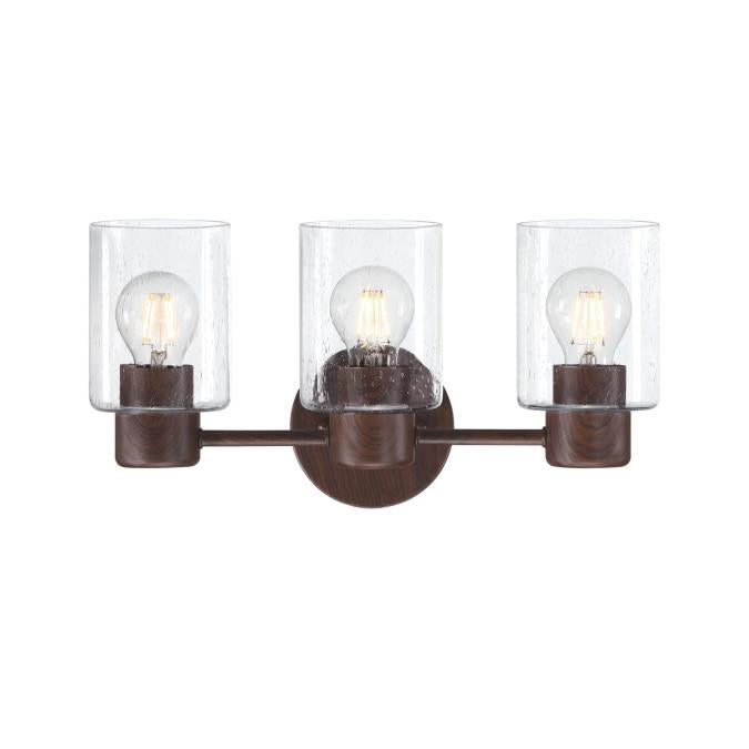 Westinghouse 3 Light Wall Fixture Walnut Finish Clear Seeded Glass (6126500)