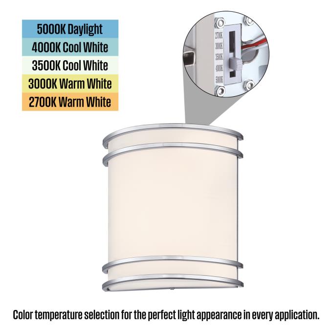 Westinghouse 15W 1 Light LED Wall Fixture CCT Selectable 2700K/3000K/3500K/4000K/5000K Brushed Nickel Finish Frosted Acrylic Shade (6135500)