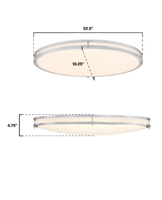 Westinghouse Lauderdale 40W 32.5 Inch Dimmable LED Flush Mount Brushed Nickel With Acrylic Shade CCT Selectable 2700K/3000K/3500K/4000K/5000K (6136200)