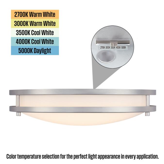 Westinghouse Lauderdale 23W 15.75 Inch Dimmable LED Flush Mount Brushed Nickel With Acrylic Shade CCT Selectable 2700K/3000K/3500K/4000K/5000K (6136400)