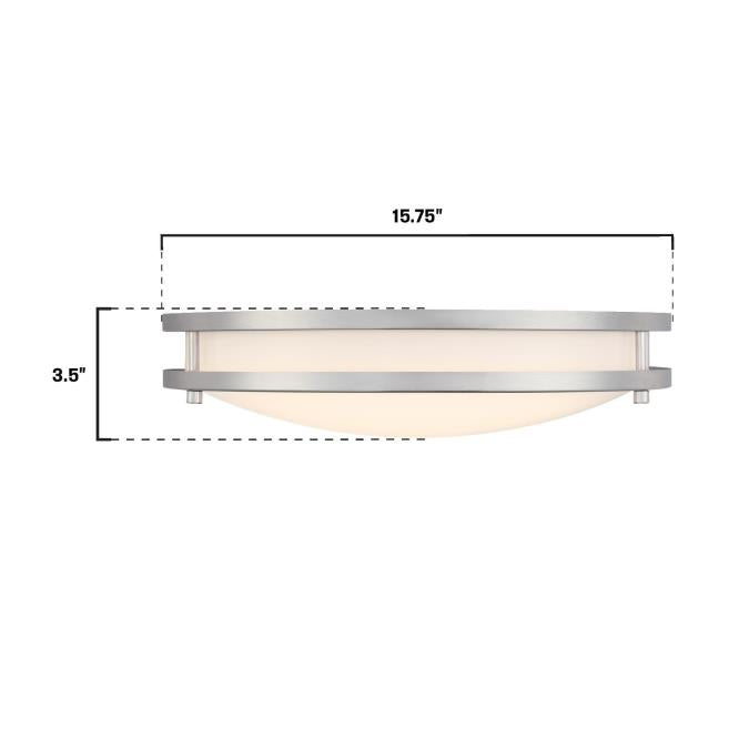 Westinghouse Lauderdale 23W 15.75 Inch Dimmable LED Flush Mount Brushed Nickel With Acrylic Shade CCT Selectable 2700K/3000K/3500K/4000K/5000K (6136400)