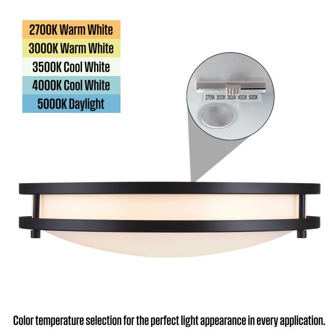 Westinghouse Lauderdale 23W 15.75 Inch Dimmable LED Flush Mount Black With Acrylic Shade CCT Selectable 2700K/3000K/3500K/4000K/5000K (6136500)
