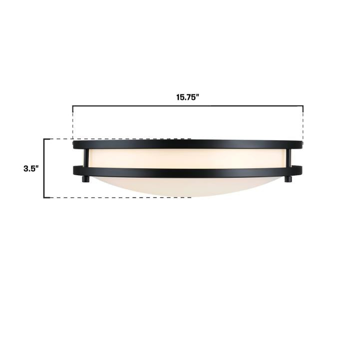 Westinghouse Lauderdale 23W 15.75 Inch Dimmable LED Flush Mount Black With Acrylic Shade CCT Selectable 2700K/3000K/3500K/4000K/5000K (6136500)