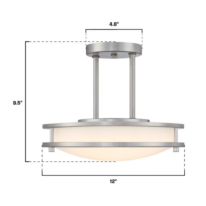 Westinghouse Lauderdale 15W 12 Inch Dimmable LED Semi-Flush Mount Brushed Nickel With Acrylic Shade CCT Selectable 2700K/3000K/3500K/4000K/5000K (6136600)