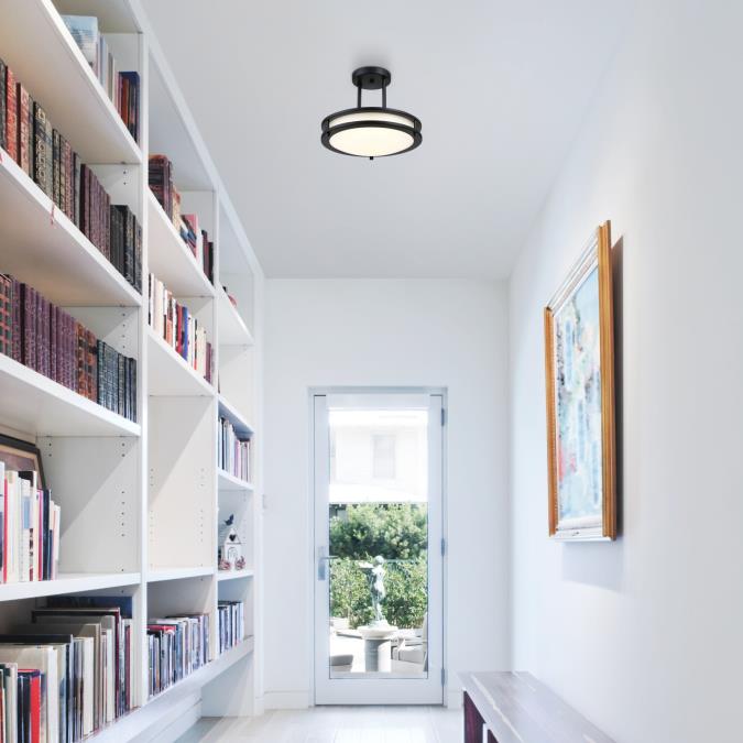 Westinghouse Lauderdale 15W 12 Inch Dimmable LED Semi-Flush Mount Black With Acrylic Shade CCT Selectable 2700K/3000K/3500K/4000K/5000K (6136700)