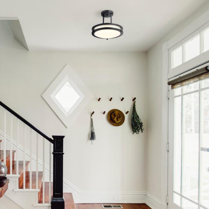 Westinghouse Lauderdale 15W 12 Inch Dimmable LED Semi-Flush Mount Black With Acrylic Shade CCT Selectable 2700K/3000K/3500K/4000K/5000K (6136700)