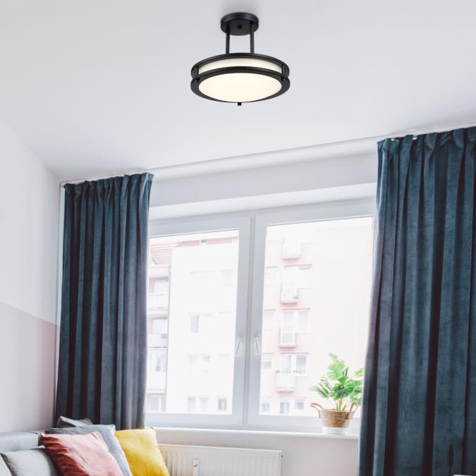 Westinghouse Lauderdale 15W 12 Inch Dimmable LED Semi-Flush Mount Black With Acrylic Shade CCT Selectable 2700K/3000K/3500K/4000K/5000K (6136700)