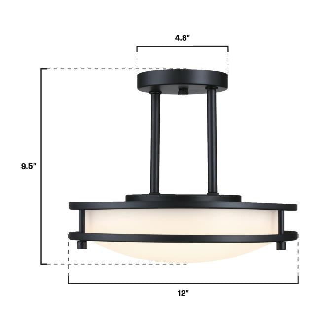 Westinghouse Lauderdale 15W 12 Inch Dimmable LED Semi-Flush Mount Black With Acrylic Shade CCT Selectable 2700K/3000K/3500K/4000K/5000K (6136700)