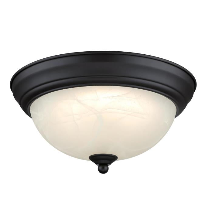 Westinghouse Dubrow 11 Inch 14W Indoor LED Flush Mount Ceiling Fixture CCT Selectable 2700K/3000K/3500K/4000K/5000K 80 CRI Dimmable Black/Bronze Finish White Alabaster Glass Shade (6137200)