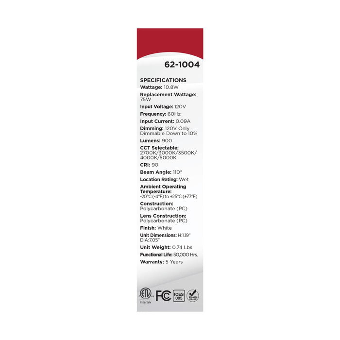 SATCO/NUVO 11W 7 Inch LED Trimless Surface Mount CCT Selectable 2700K/3000K/3500K/4000K/5000K Line Voltage Dimmable White Finish 120V (62-1004)