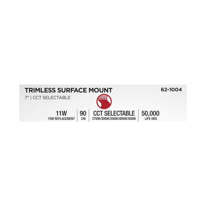 SATCO/NUVO 11W 7 Inch LED Trimless Surface Mount CCT Selectable 2700K/3000K/3500K/4000K/5000K Line Voltage Dimmable White Finish 120V (62-1004)