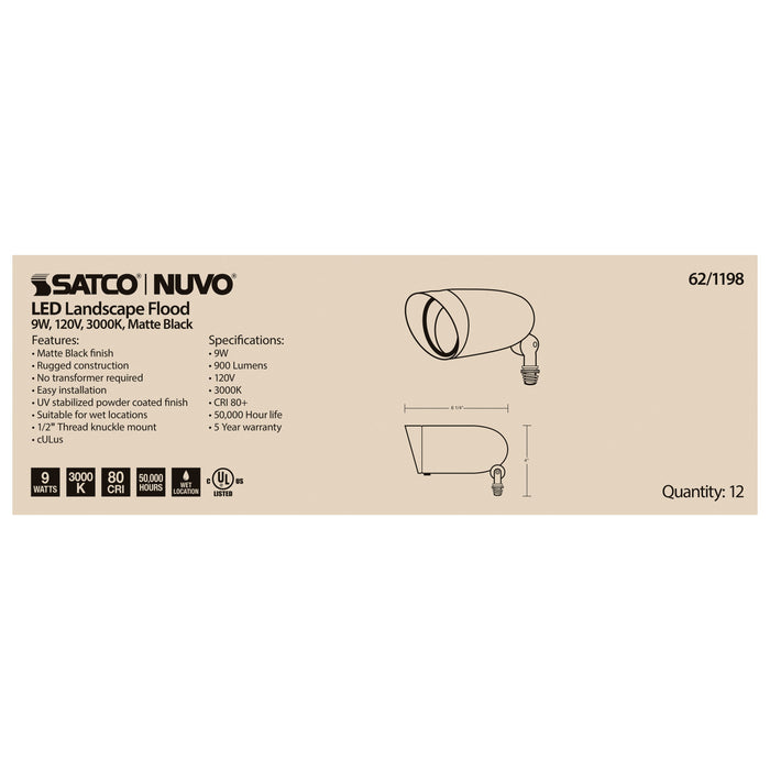 SATCO/NUVO LED Landscape Flood 9W Matte Black Finish 3000K 120V (62-1198)