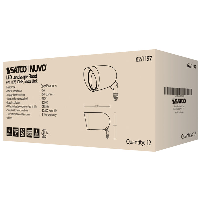 SATCO/NUVO LED Landscape Flood 9W Matte Black Finish 3000K 120V (62-1198)