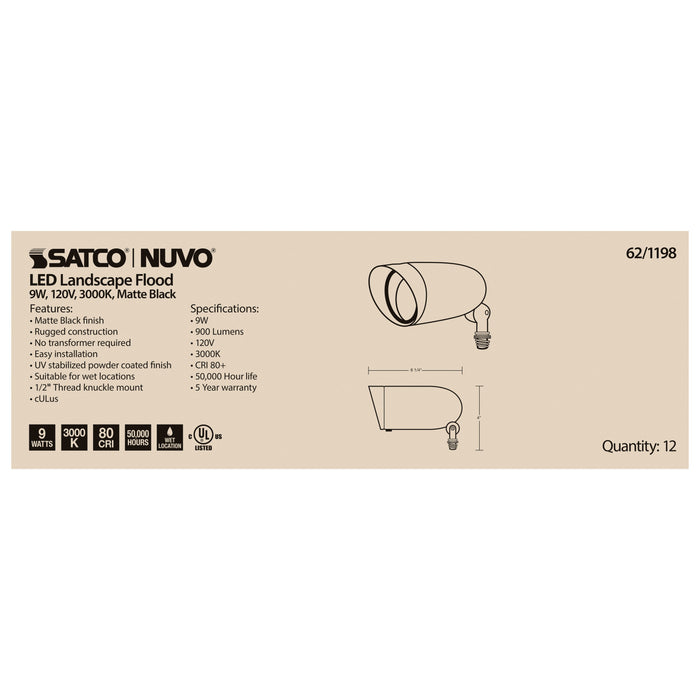 SATCO/NUVO LED Landscape Flood 9W Matte Black Finish 3000K 120V (62-1198)