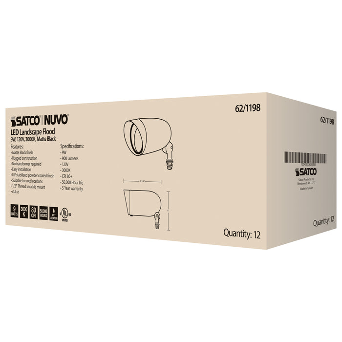 SATCO/NUVO LED Landscape Flood 9W Matte Black Finish 3000K 120V (62-1198)