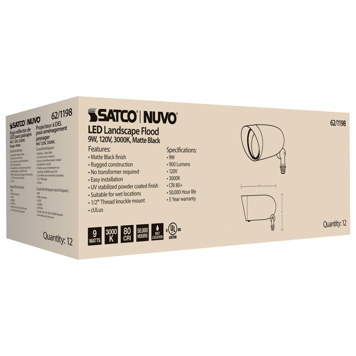 SATCO/NUVO LED Landscape Flood 9W Matte Black Finish 3000K 120V (62-1198)