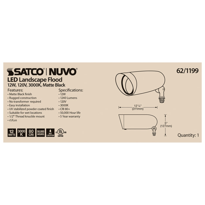 SATCO/NUVO LED Landscape Flood 12W Matte Black Finish 3000K 120V (62-1199)