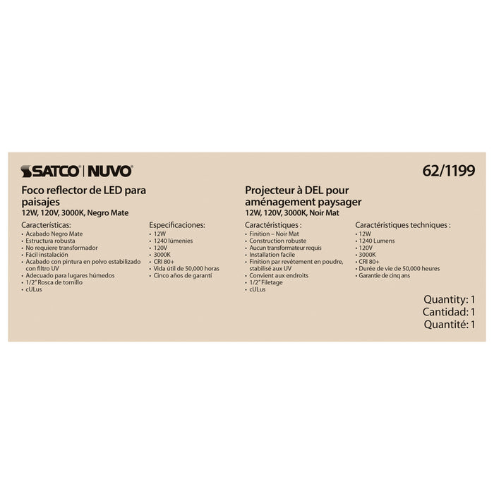 SATCO/NUVO LED Landscape Flood 12W Matte Black Finish 3000K 120V (62-1199)