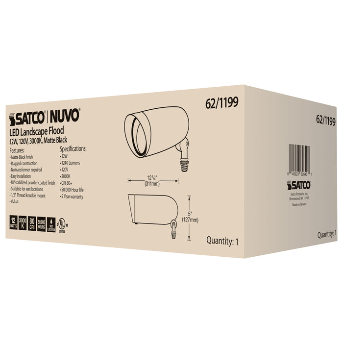 SATCO/NUVO LED Landscape Flood 12W Matte Black Finish 3000K 120V (62-1199)
