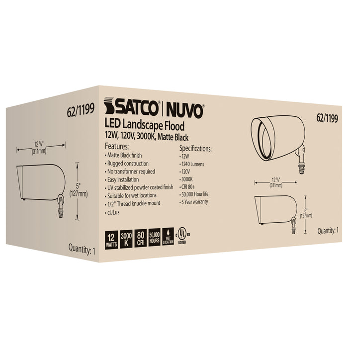 SATCO/NUVO LED Landscape Flood 12W Matte Black Finish 3000K 120V (62-1199)