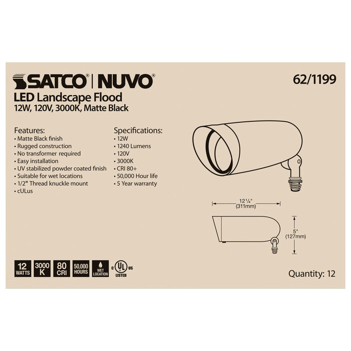 SATCO/NUVO LED Landscape Flood 12W Matte Black Finish 3000K 120V (62-1199)