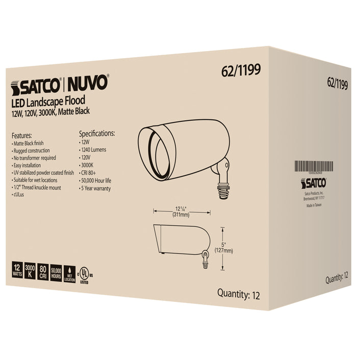 SATCO/NUVO LED Landscape Flood 12W Matte Black Finish 3000K 120V (62-1199)