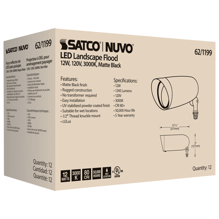 SATCO/NUVO LED Landscape Flood 12W Matte Black Finish 3000K 120V (62-1199)